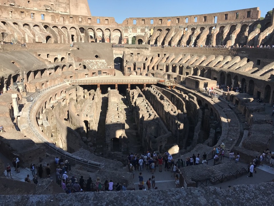 inside the colosseum, wide angle